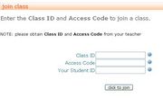 Class join screen.  Students go to this page to self-register.  Teachers should let students know about the Class ID and the Access Code prior to this step.