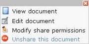 You can edit, modify whom to share with or unshare a document from the Shared Docs page by clicking on a short cut () icon.
