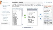 Side menu builder screen for personal and group websites and ePortfolios
